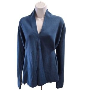 Willow Tie Back Sweater Womens L Blue Knit Oversized Shawl Collar V-Neck Cotton